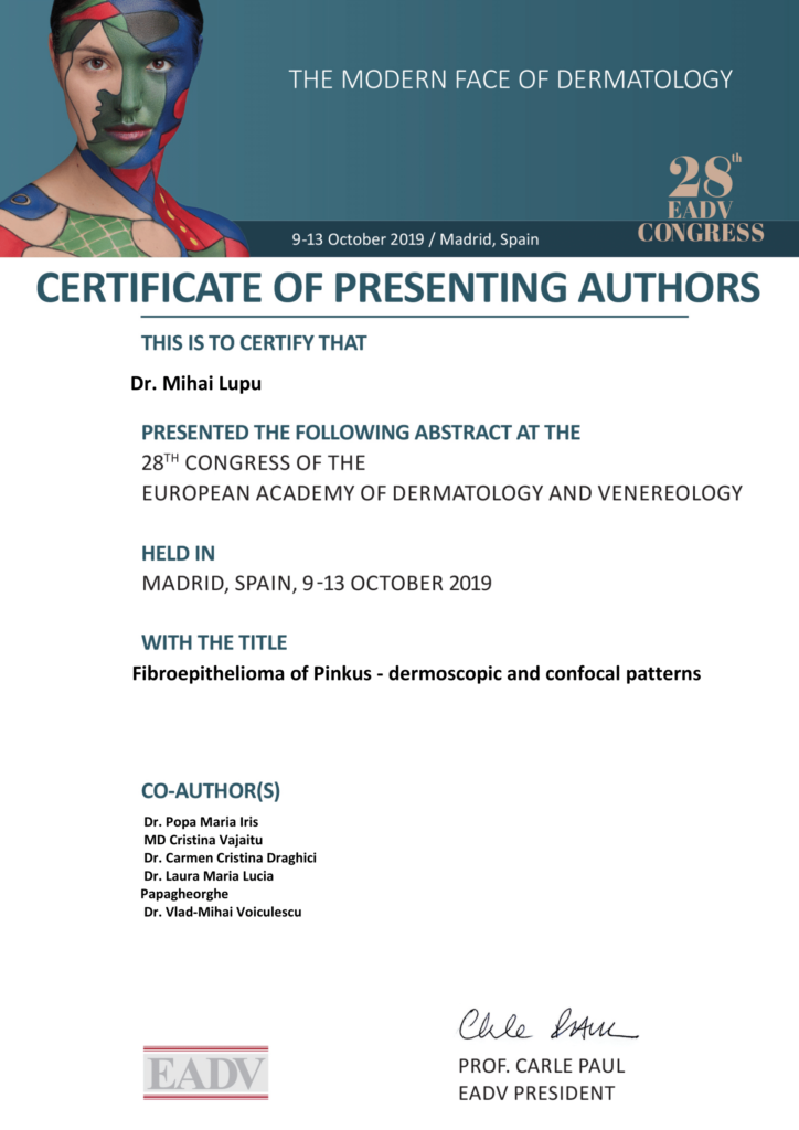 certificate of presenting authors EADV 2019 Madrid